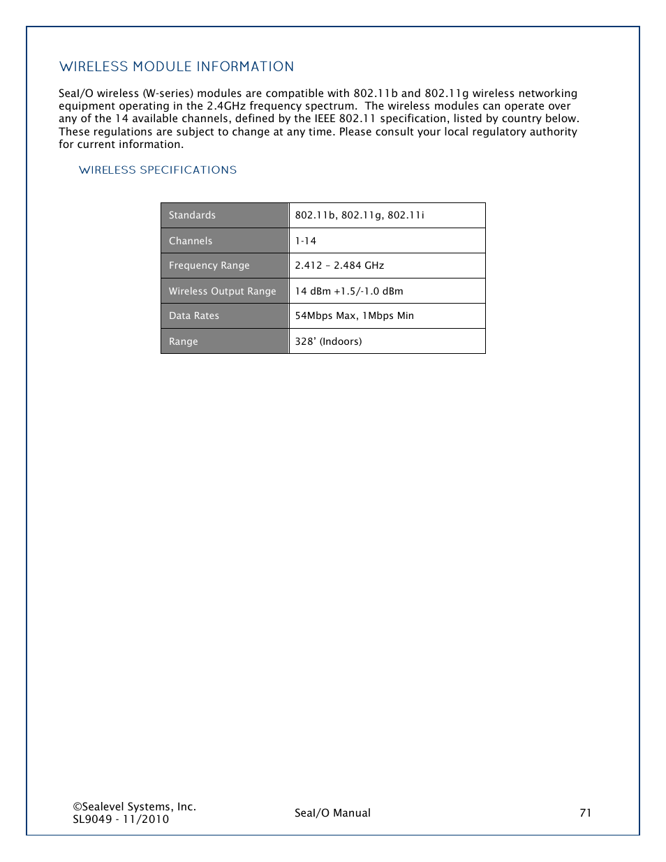 Wireless module information | Impulse 463N User Manual | Page 71 / 109