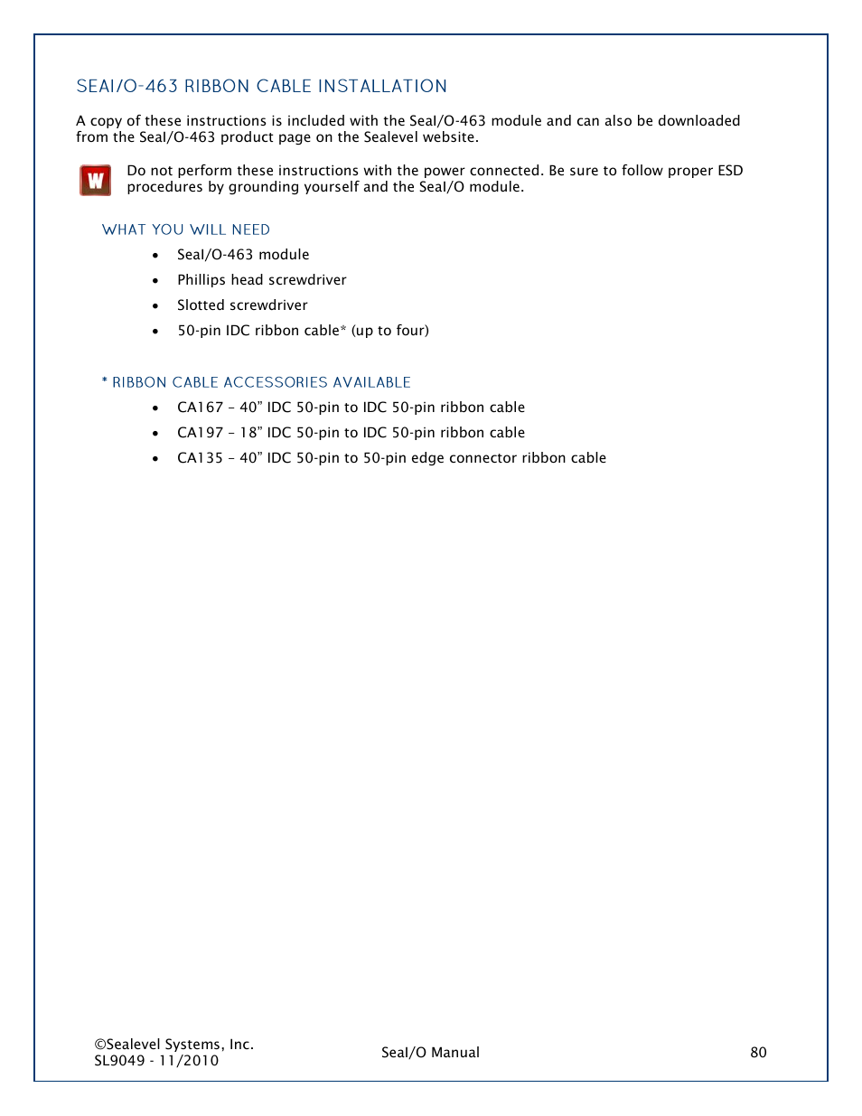 Seai/o-463 ribbon cable installation | Impulse 463N User Manual | Page 80 / 109