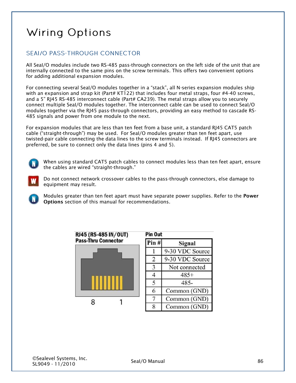 Wiring options, Seai/o pass-through connector | Impulse 463N User Manual | Page 86 / 109