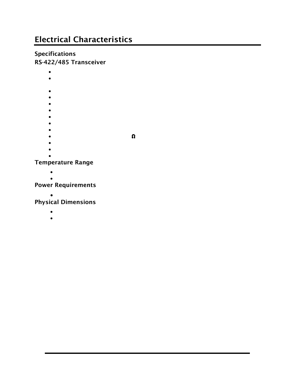 Appendix a - troubleshooting, Electrical characteristics | Impulse SIO4-104.485 (3543) User Manual | Page 13 / 19