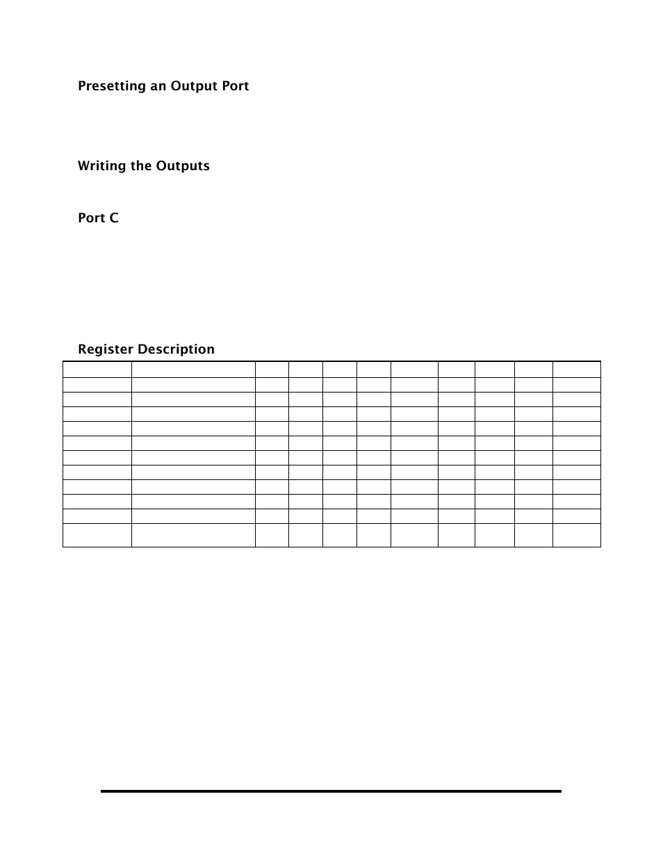 Presetting an output port, Writing the outputs, Port c | Register description | Impulse PIO-48.PC104 (3701) User Manual | Page 14 / 23