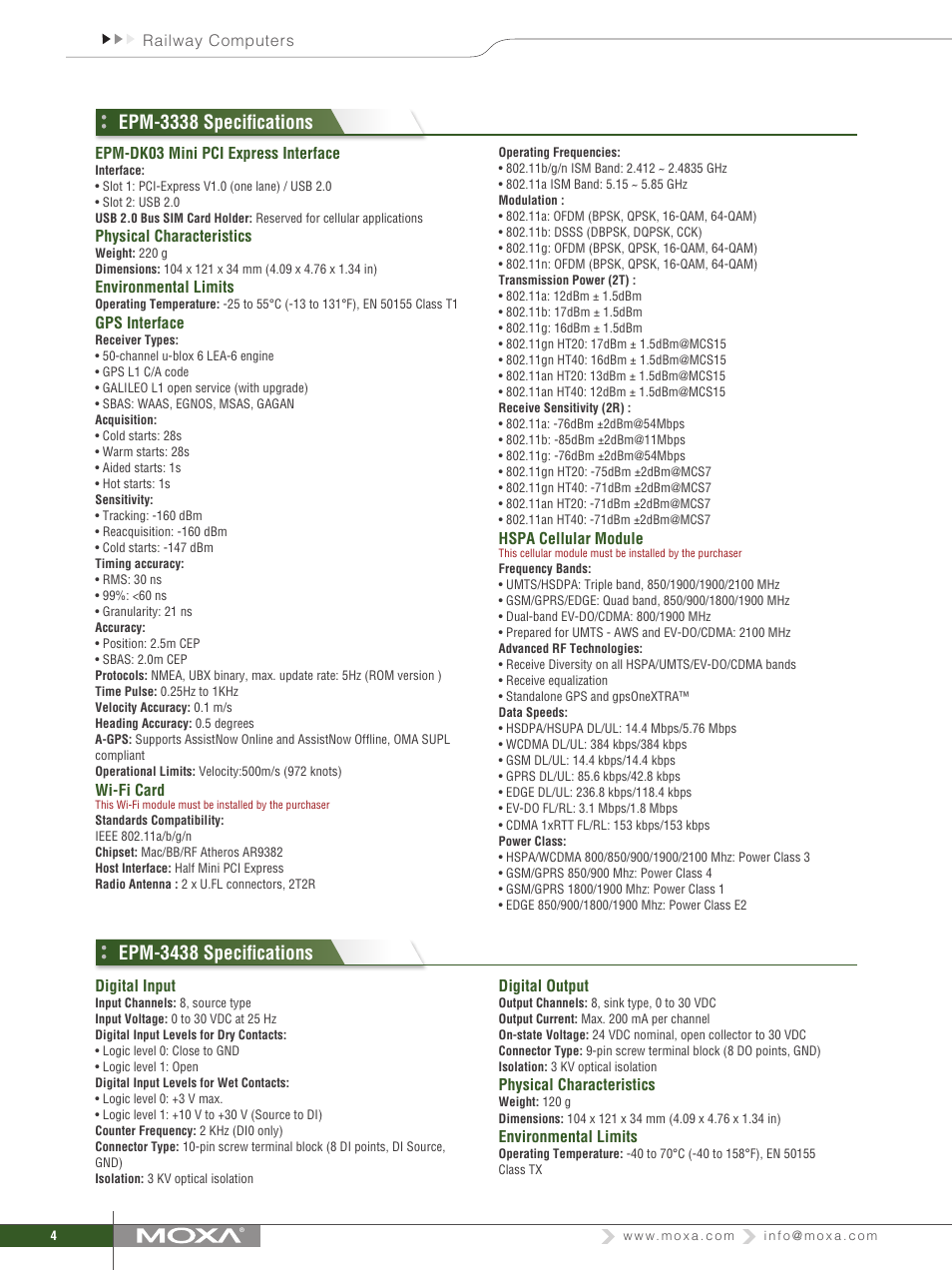 Epm-3338 specifications, Epm-3438 specifications | Impulse V2400 Series Expansion Modules User Manual | Page 4 / 7