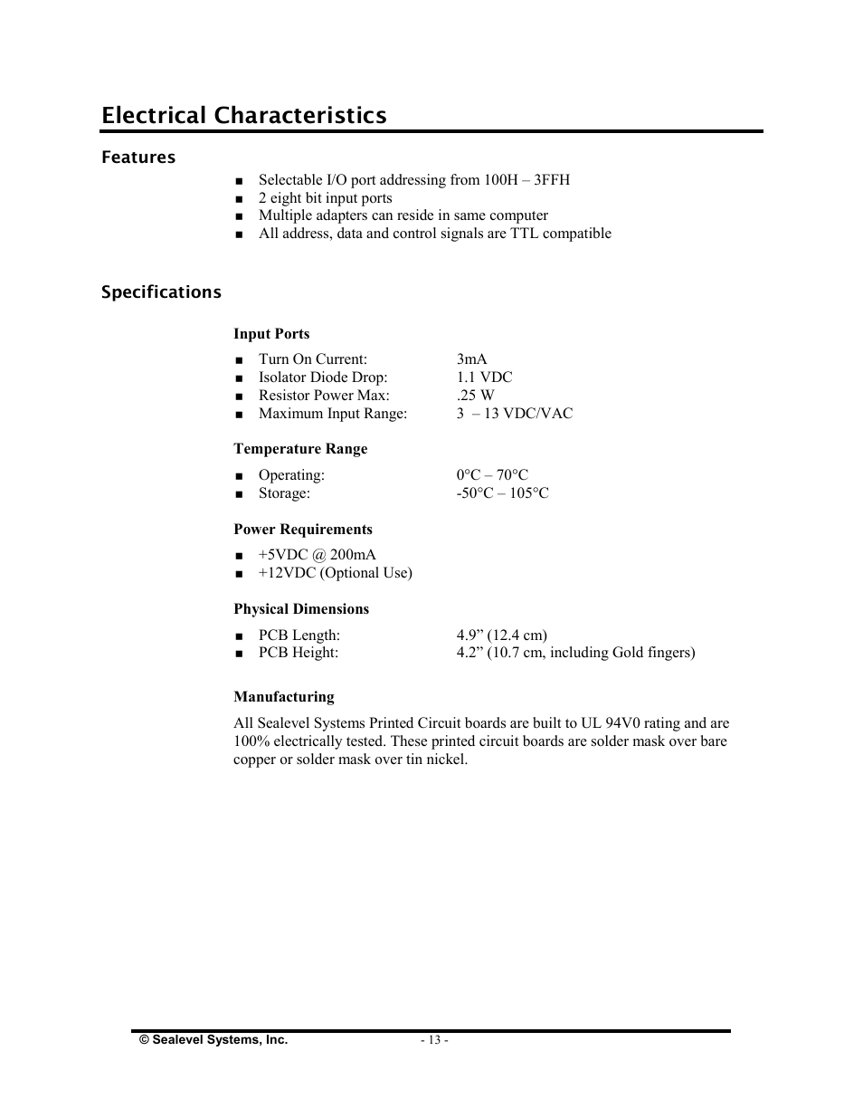 Electrical characteristics | Impulse 3094 User Manual | Page 15 / 21
