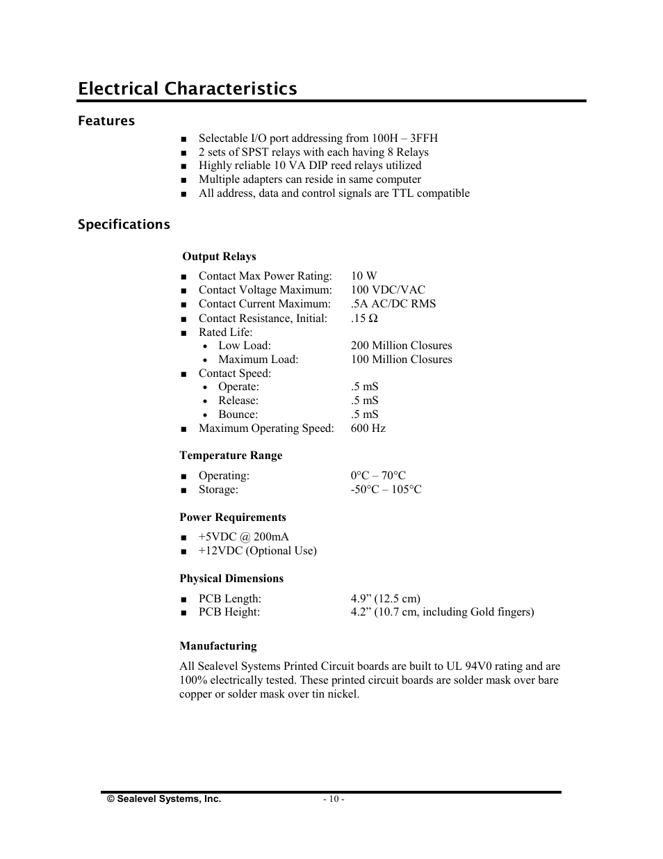 Electrical characteristics | Impulse 3095 User Manual | Page 12 / 18