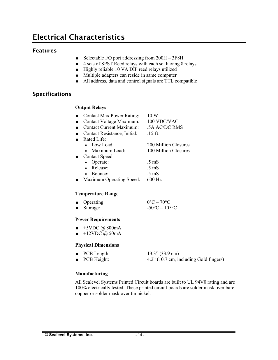 Electrical characteristics | Impulse 3098 User Manual | Page 16 / 22