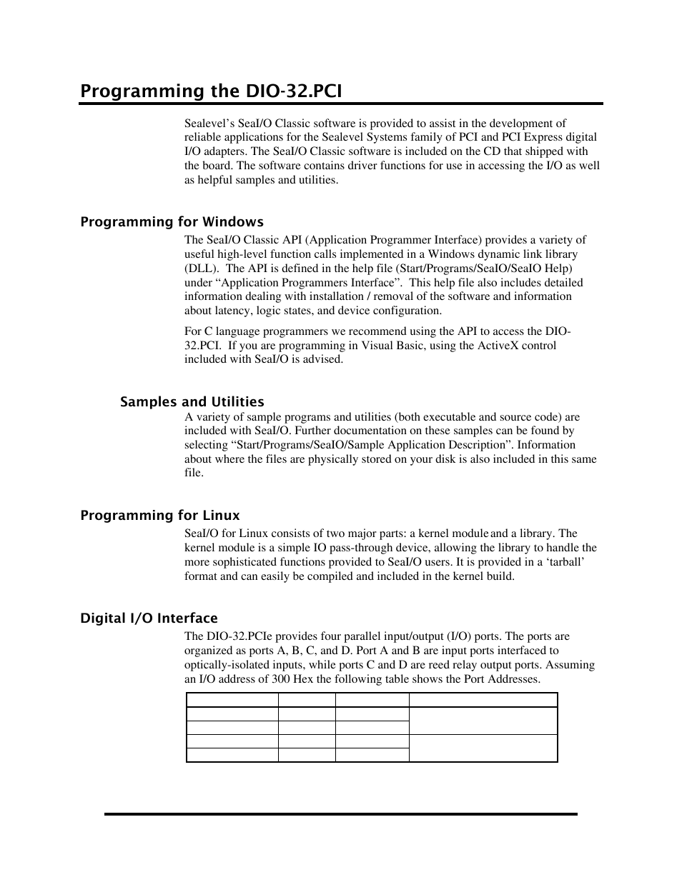 Programming the dio-32.pci, Programming for windows, Programming for linux | Digital i/o interface, Rogramming for, Indows, Inux, Igital, Nterface | Impulse 8004e User Manual | Page 14 / 28