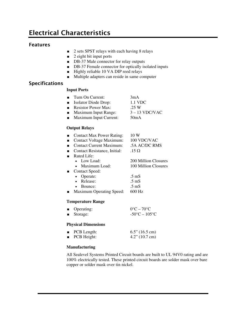 Electrical characteristics, Features, Specifications | Eatures, Pecifications | Impulse 8004e User Manual | Page 20 / 28