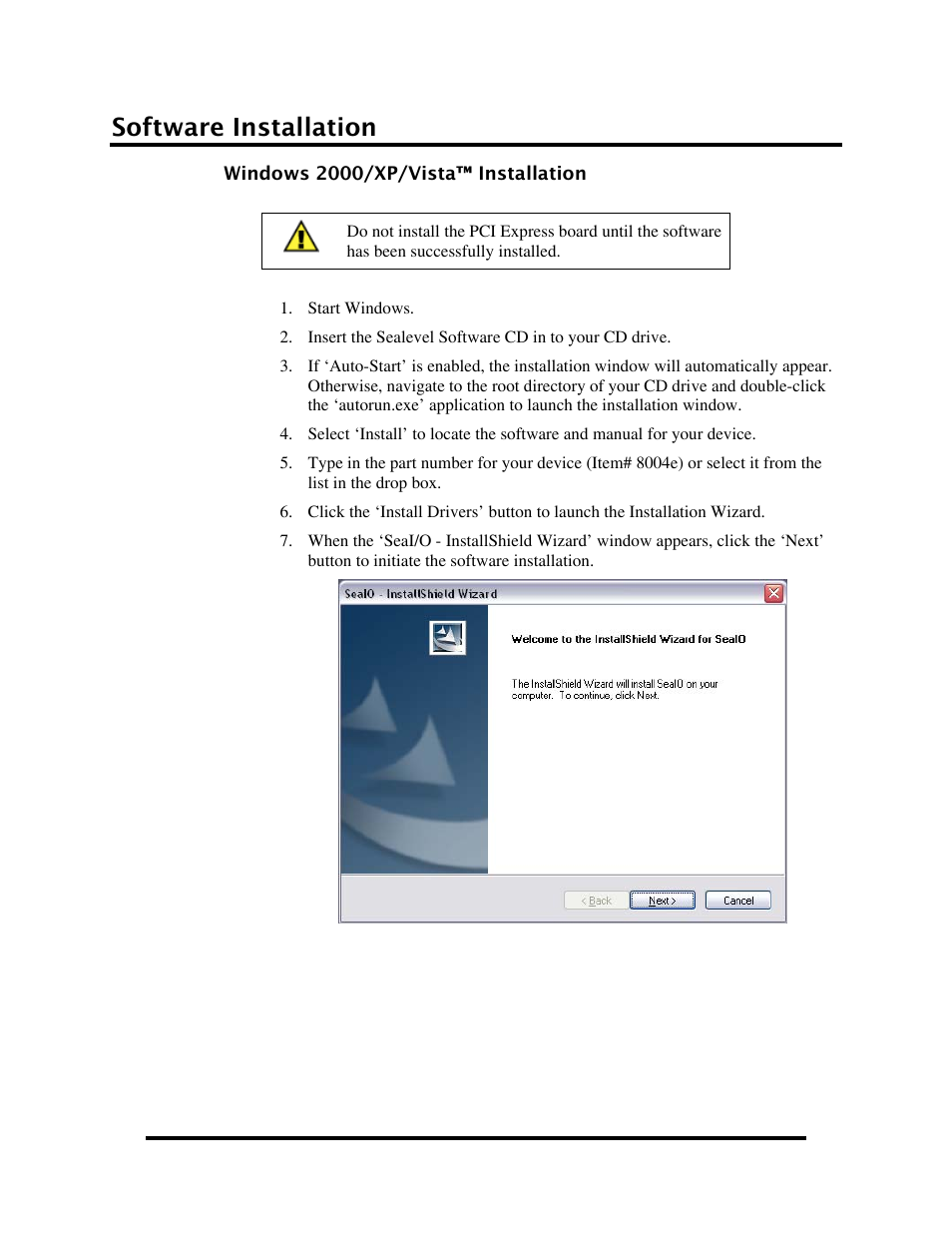 Software installation, Windows 2000/xp/vista™ installation | Impulse 8004e User Manual | Page 5 / 28