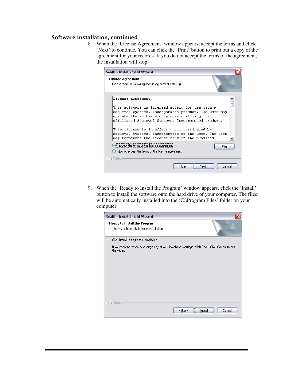 Software installation, continued | Impulse 8004e User Manual | Page 6 / 28
