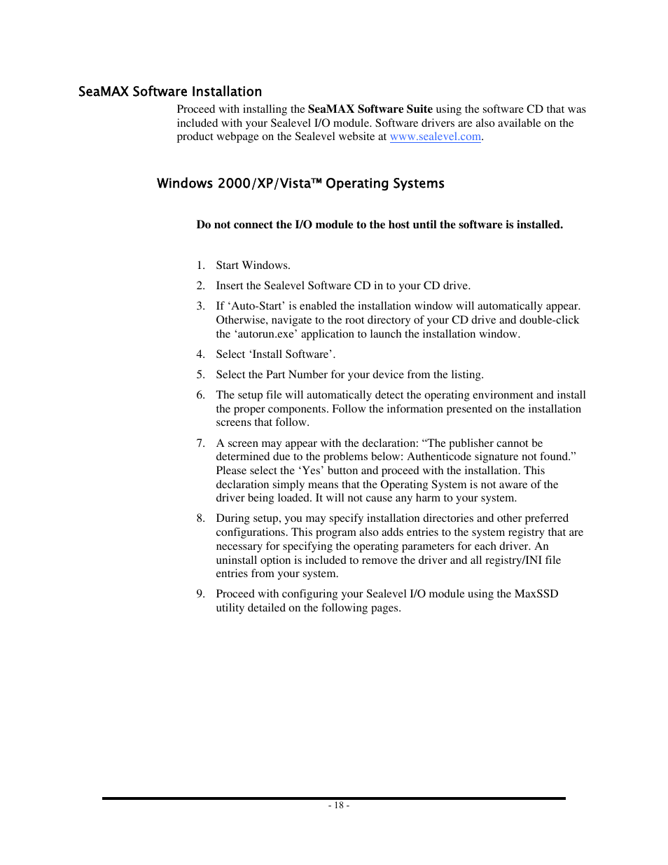 Seamax software installation, Oftware, Nstallation | Impulse 8126 User Manual | Page 20 / 42