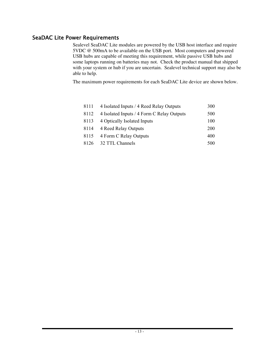 Seadac lite power requirements, Ower, Equirements | Impulse 8112 User Manual | Page 15 / 41
