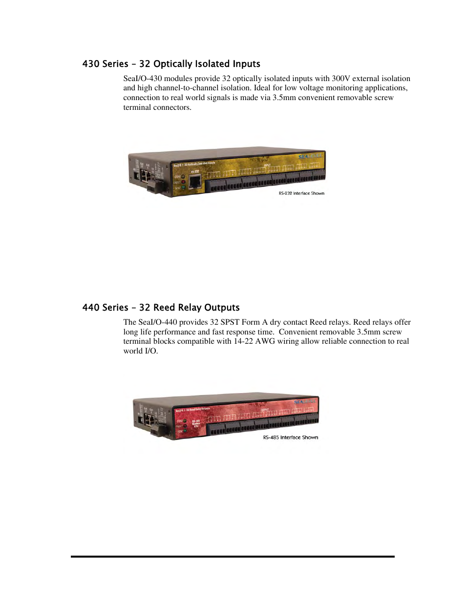 430 series – 32 optically isolated inputs, 440 series – 32 reed relay outputs, 450 series – 16 form c relay outputs | Impulse 463E User Manual | Page 10 / 109