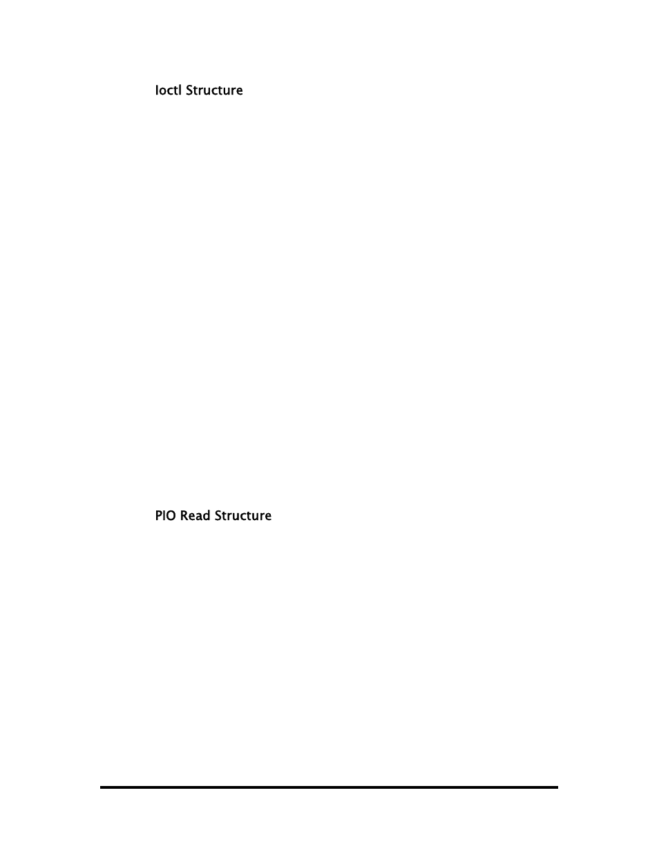 Ioctl structure, Pio read structure | Impulse 463E User Manual | Page 102 / 109