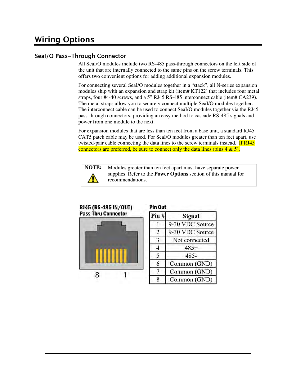 Seai/o pass-through connector, Wiring options | Impulse 463E User Manual | Page 27 / 109