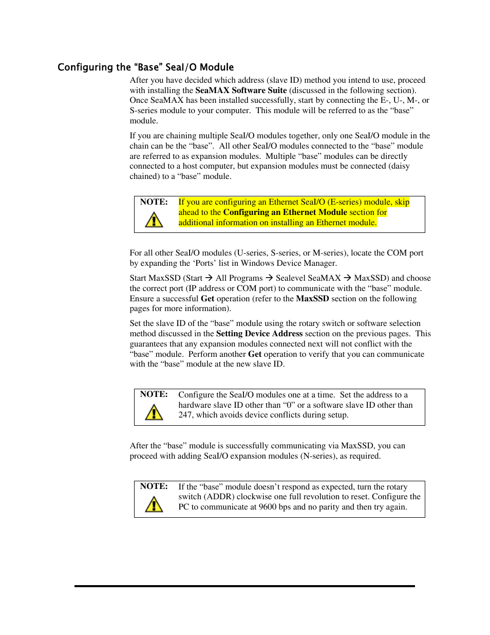 Configuring the “base” seai/o module | Impulse 463E User Manual | Page 44 / 109