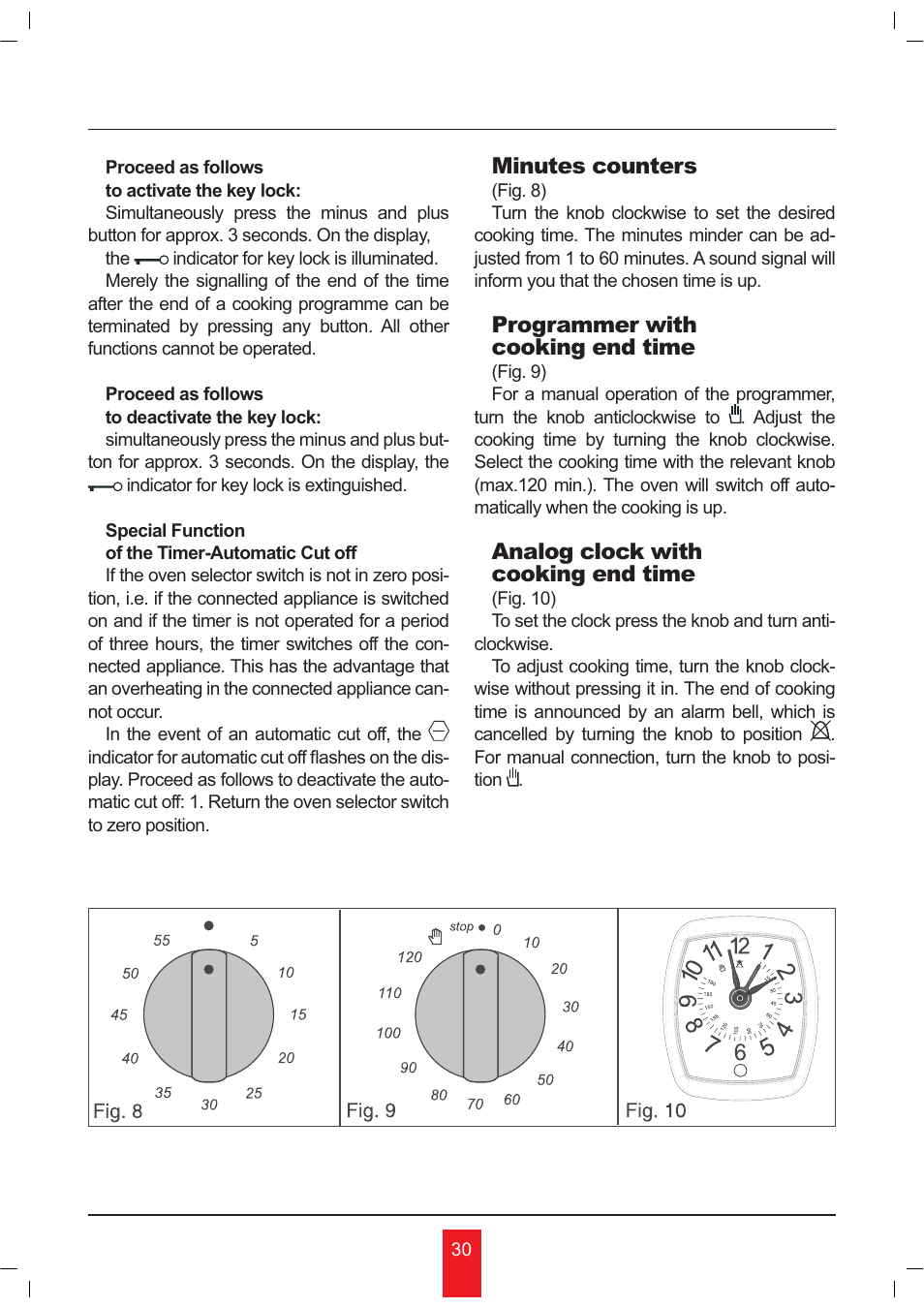 Minutes counters, Programmer with cooking end time, Analog clock with cooking end time | KORTING OKB481CRC User Manual | Page 30 / 36