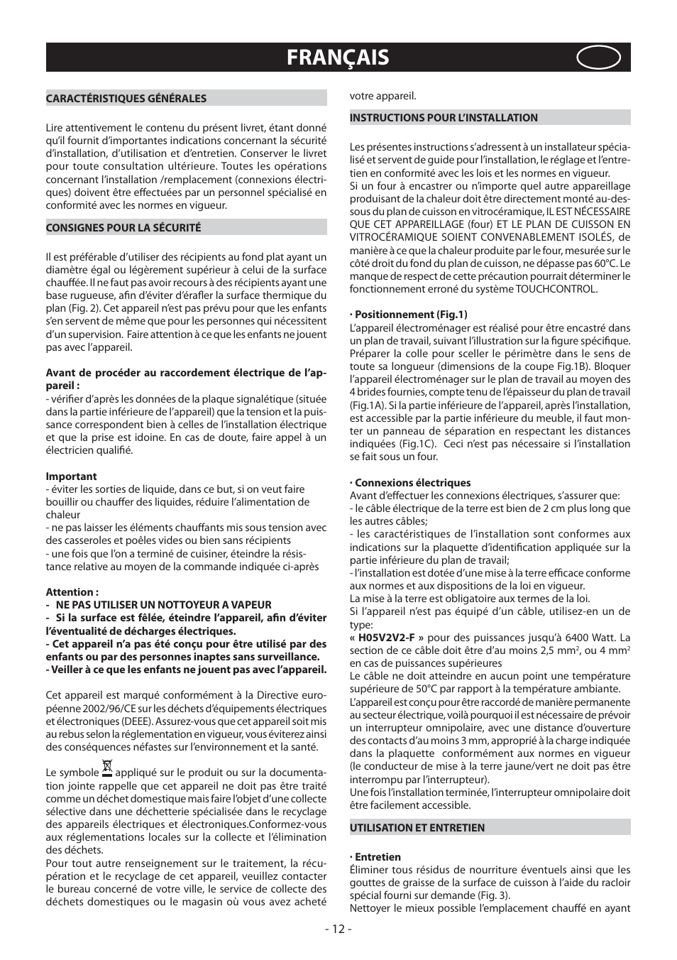 Français | KORTING HK4103B User Manual | Page 12 / 44