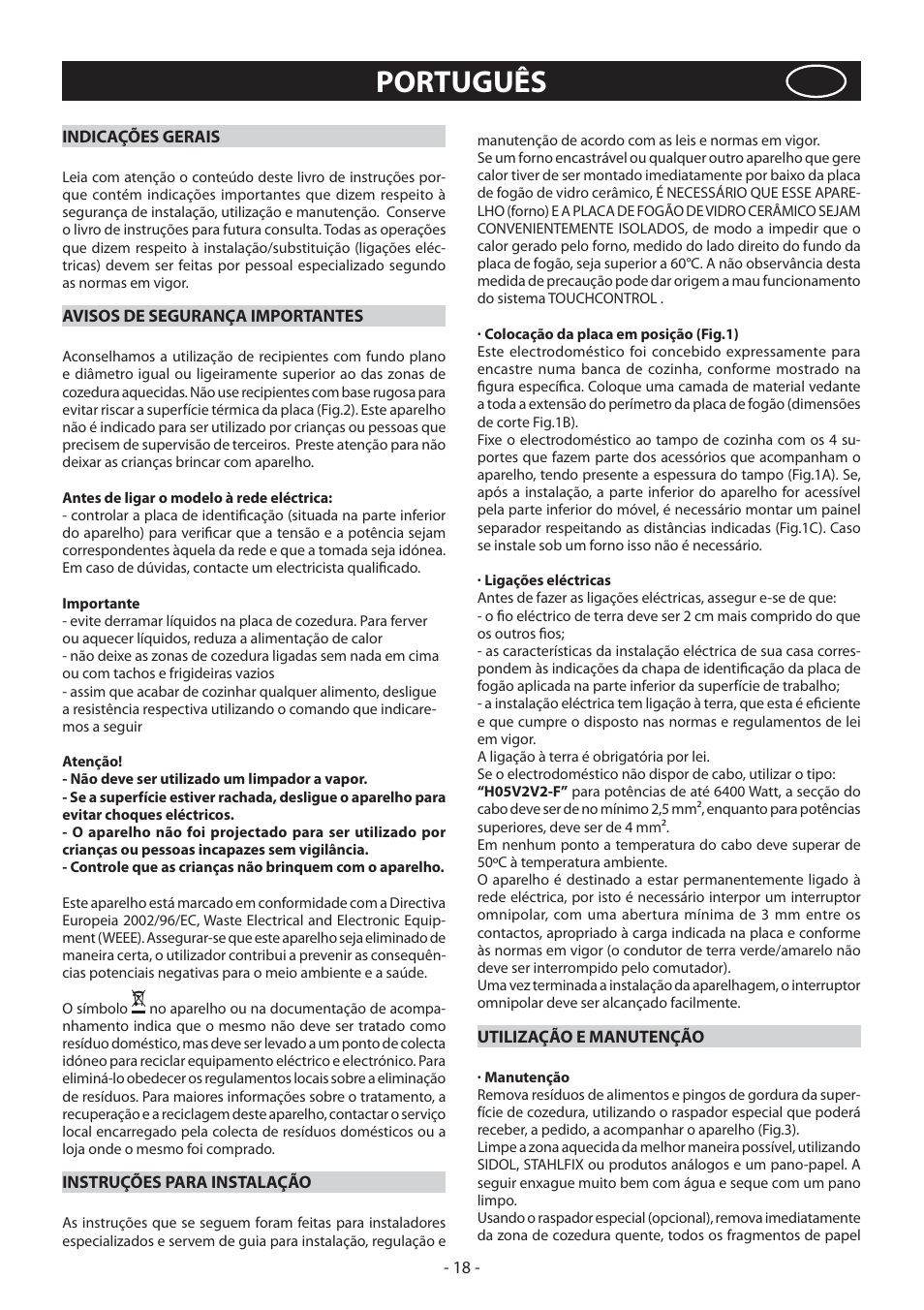 Português | KORTING HK4103B User Manual | Page 18 / 44