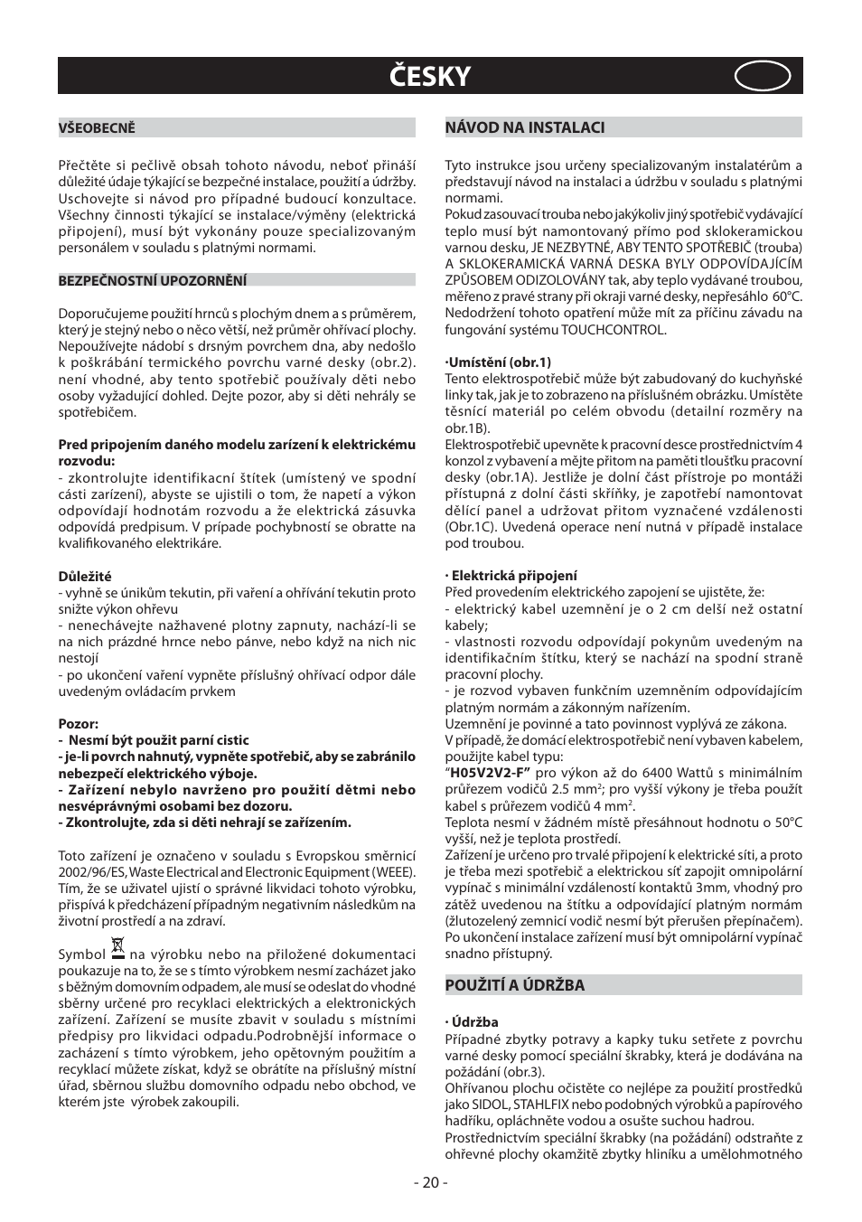Česky | KORTING HK4103B User Manual | Page 20 / 44