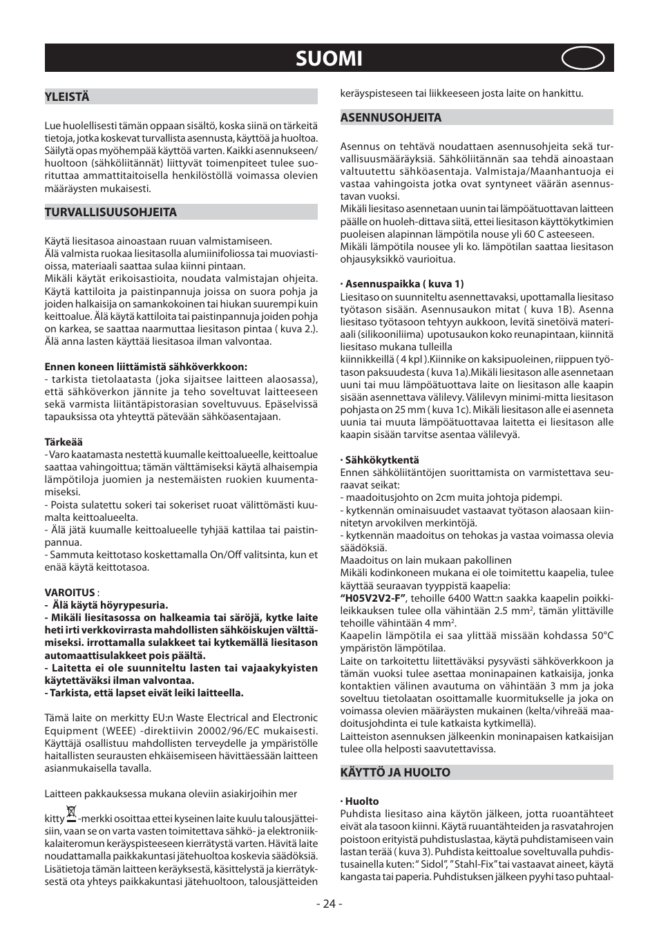 Suomi | KORTING HK4103B User Manual | Page 24 / 44