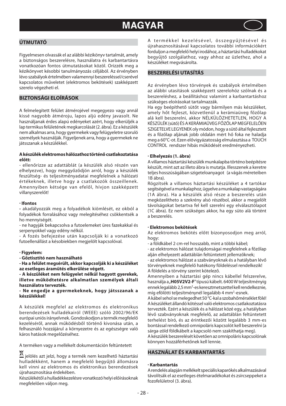 Magyar | KORTING HK4103B User Manual | Page 28 / 44