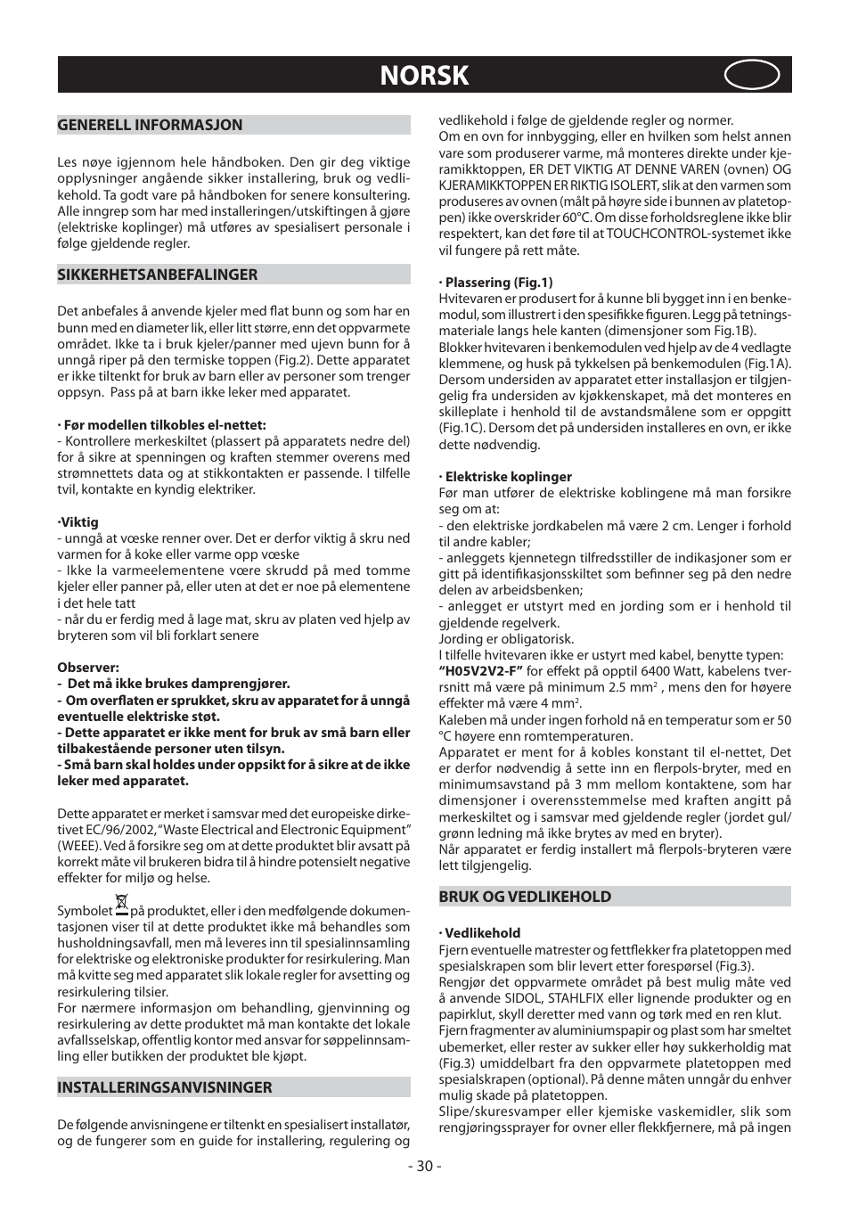 Norsk | KORTING HK4103B User Manual | Page 30 / 44