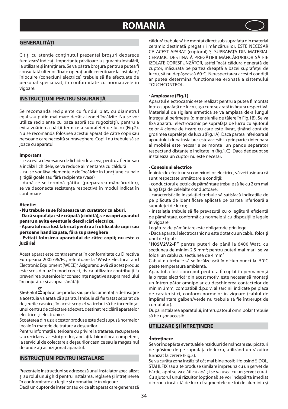 Romania | KORTING HK4103B User Manual | Page 34 / 44