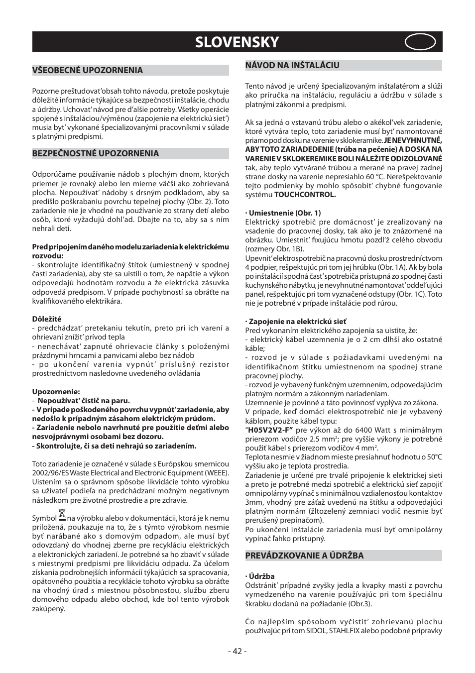 Slovensky | KORTING HK4103B User Manual | Page 42 / 44