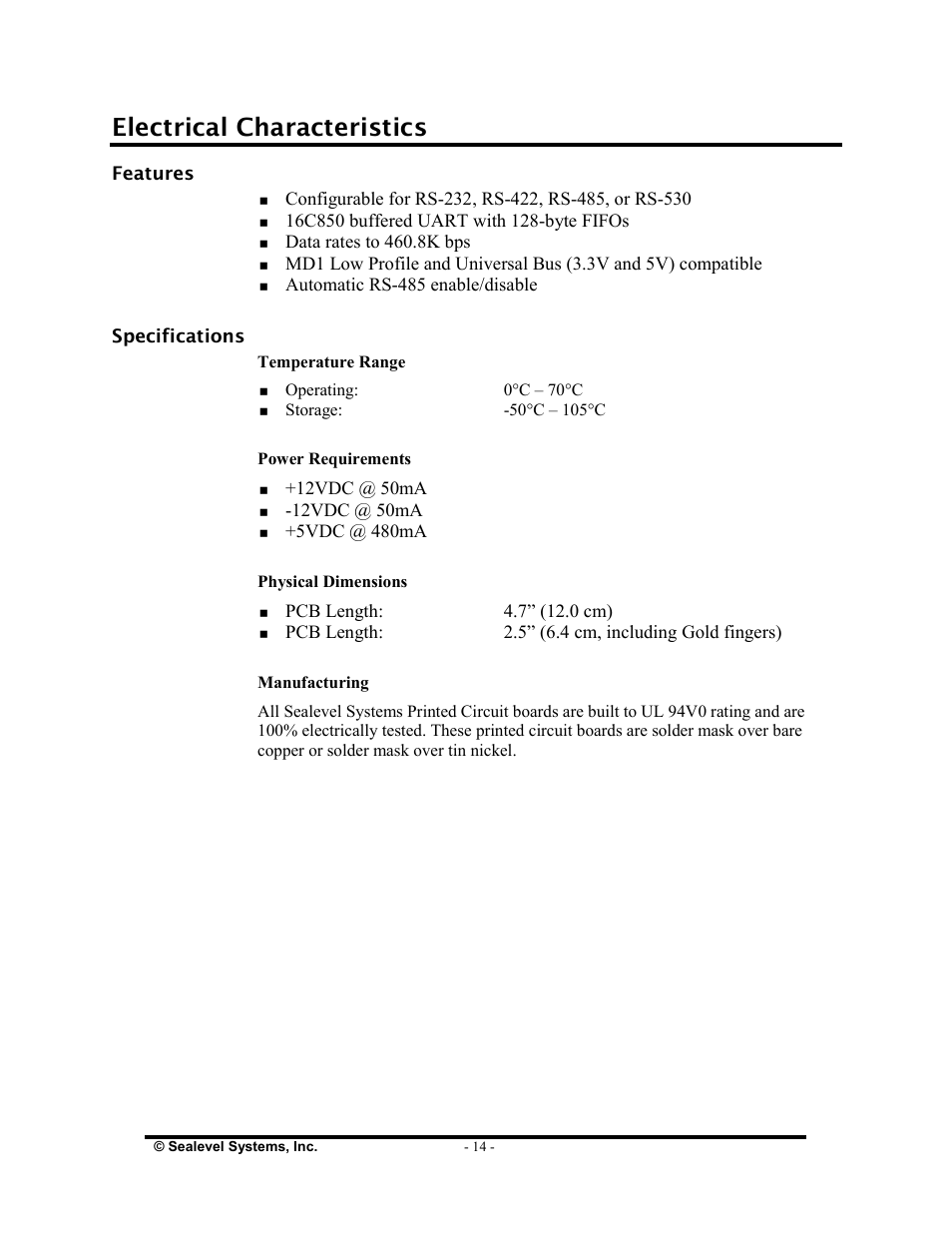 Electrical characteristics | Impulse 7106 User Manual | Page 16 / 23