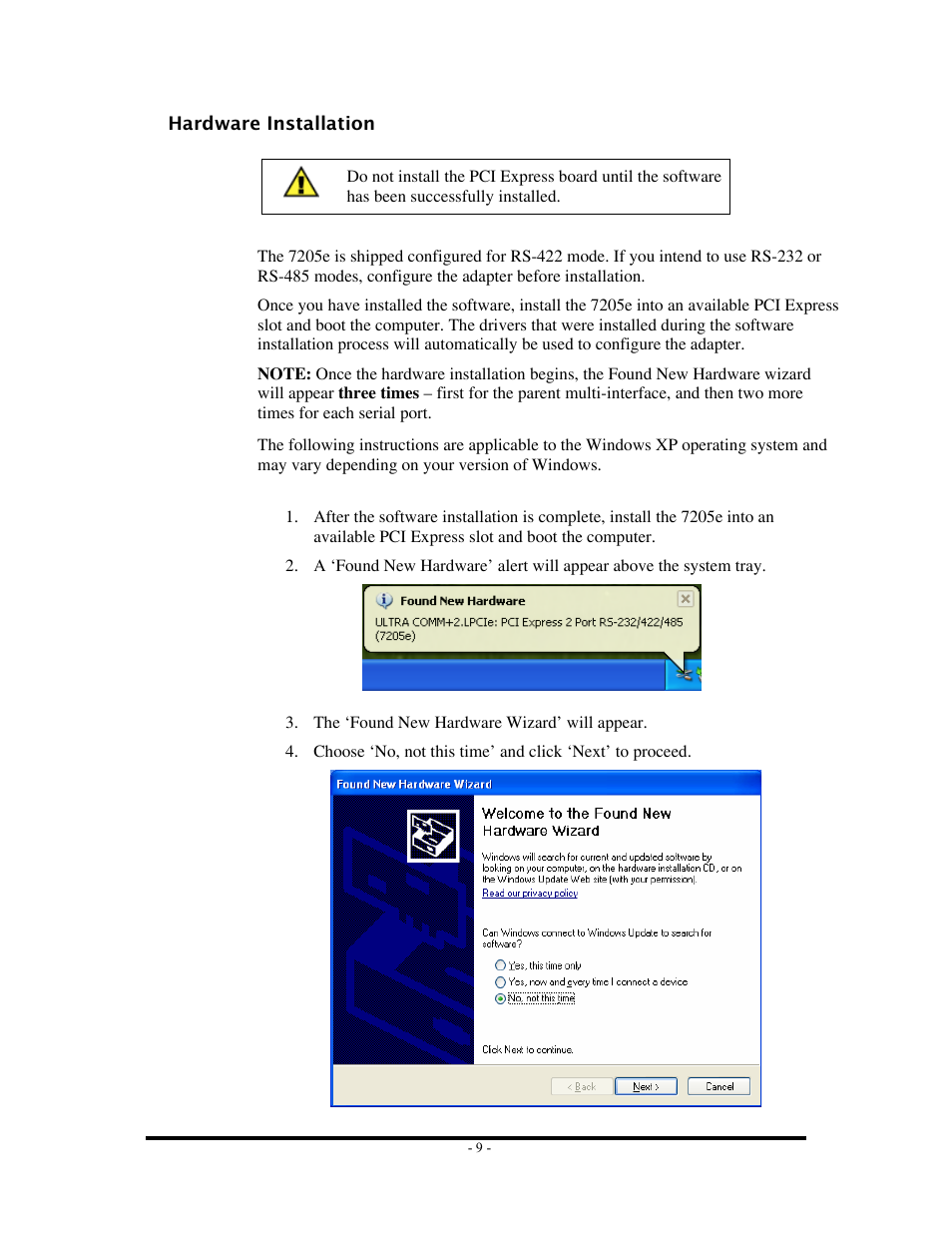 Hardware installation, Ardware, Nstallation | Impulse 7205e User Manual | Page 11 / 33