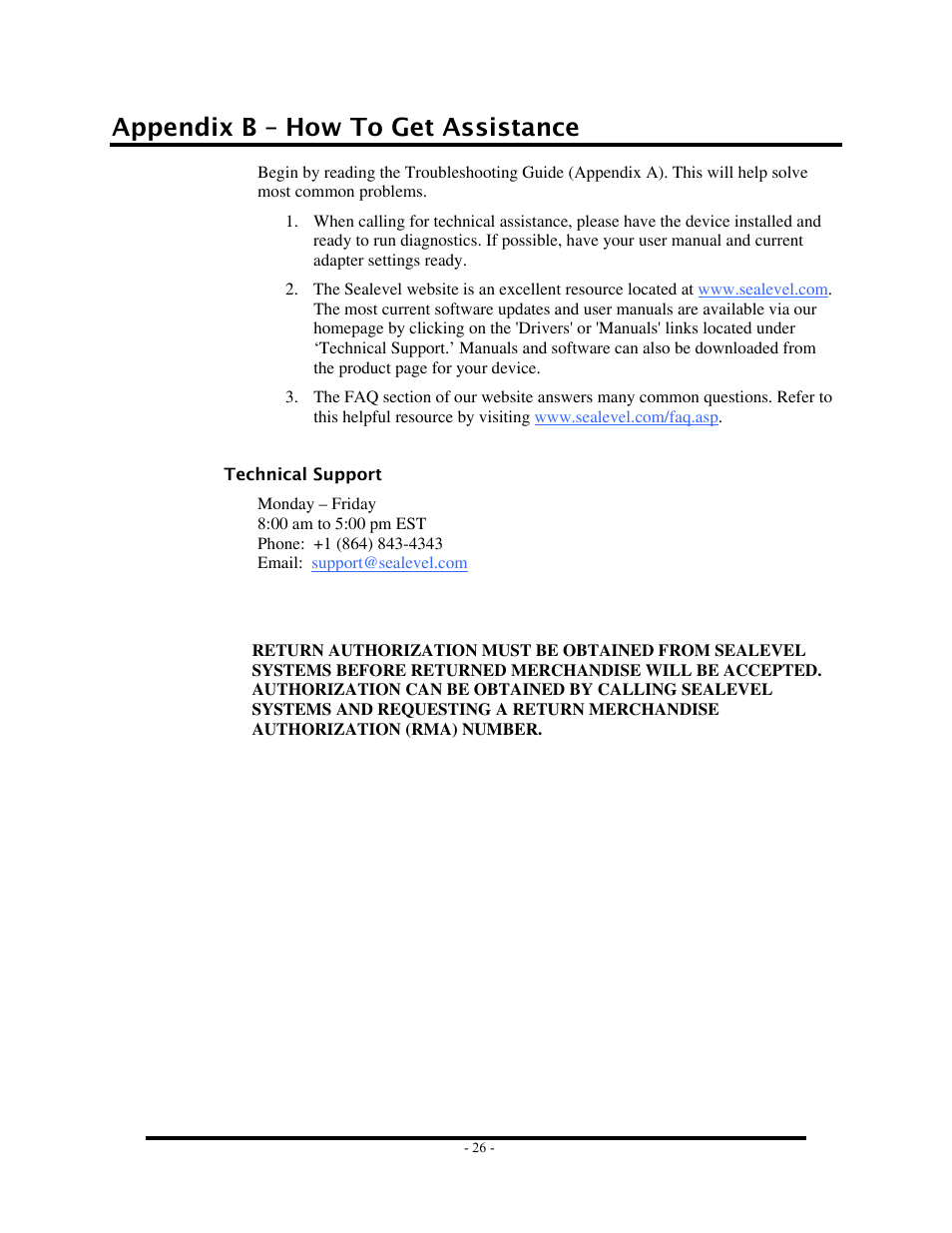 Appendix b – how to get assistance, Technical support | Impulse 7205e User Manual | Page 28 / 33