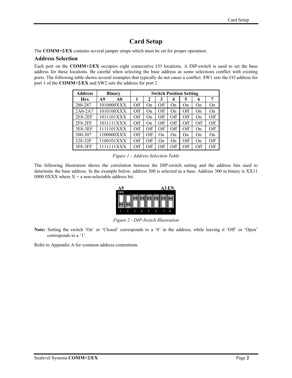 Card setup, Address selection | Impulse 3087 User Manual | Page 5 / 19