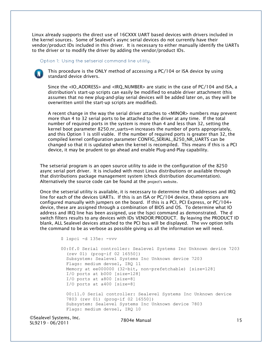 Option 1: using the setserial command line utility | Impulse 7804e User Manual | Page 15 / 28