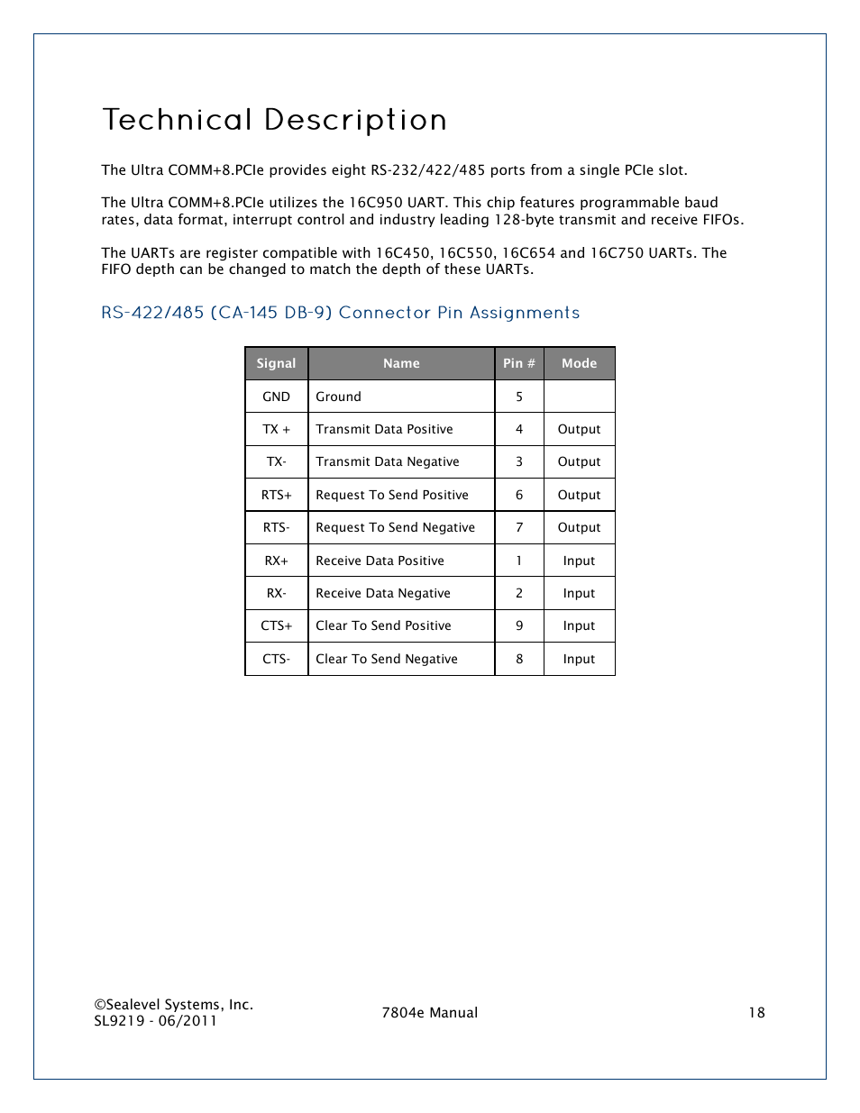 Echnical, Escription | Impulse 7804e User Manual | Page 18 / 28