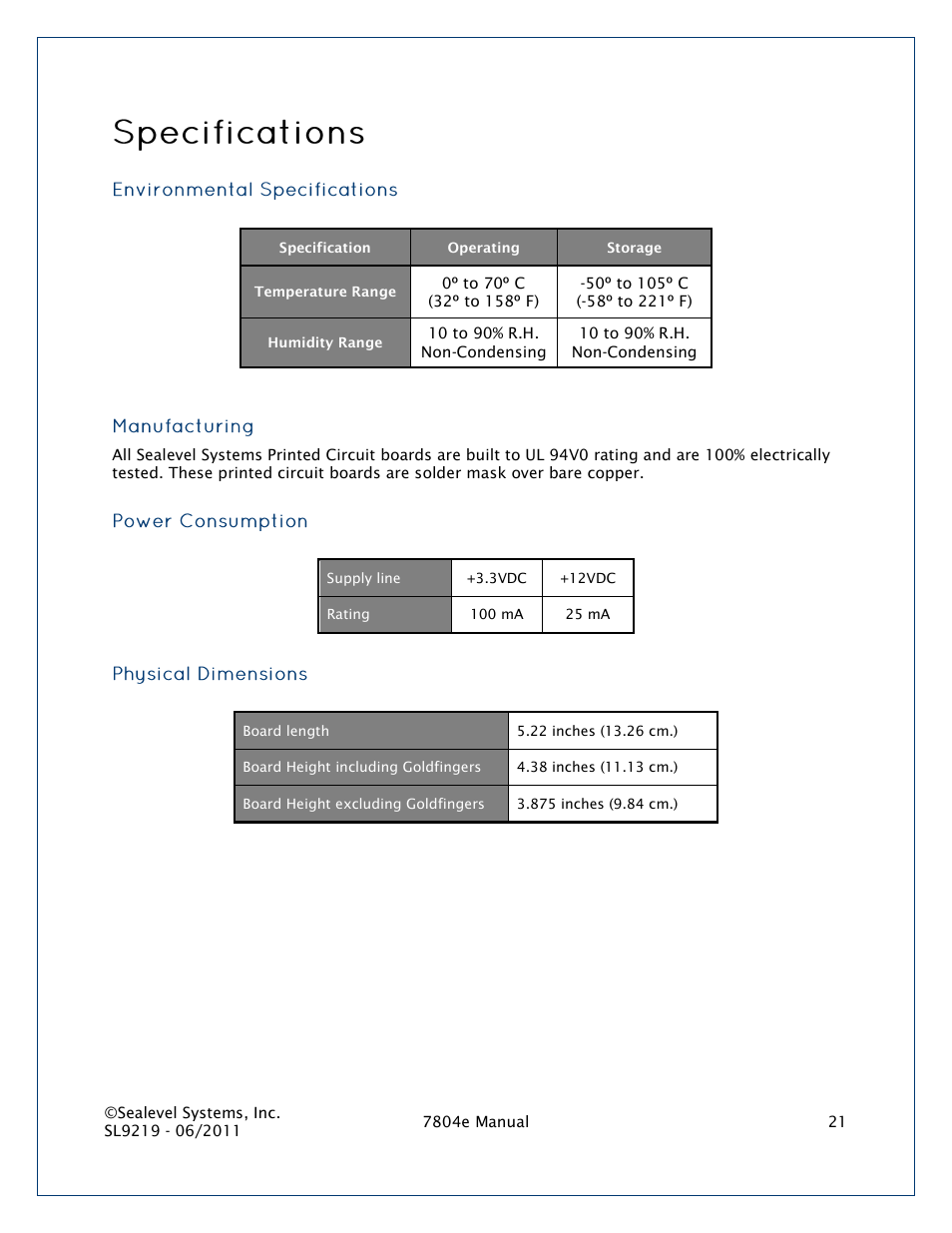 Pecifications | Impulse 7804e User Manual | Page 21 / 28