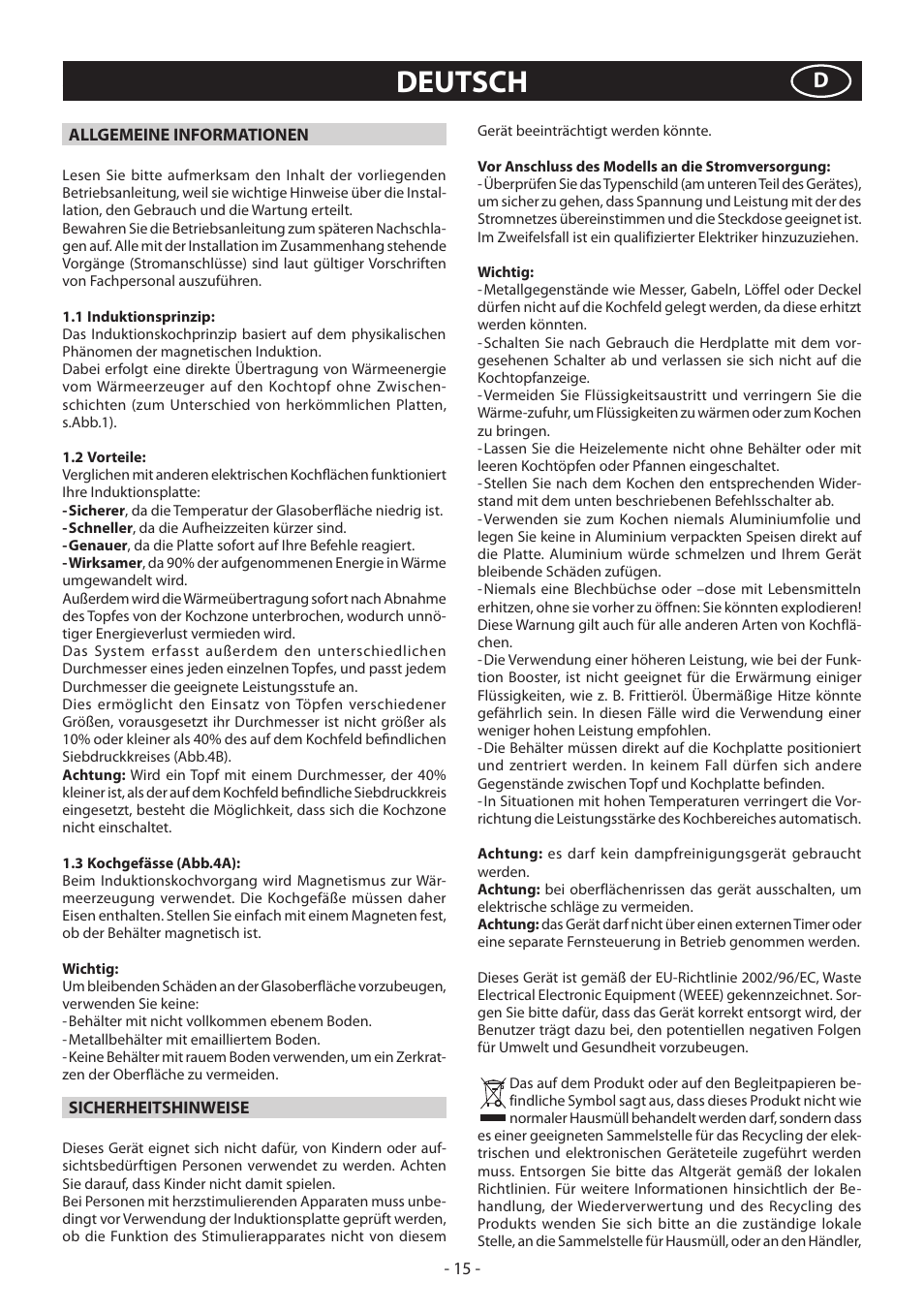 Deutsch | KORTING HI3200B User Manual | Page 15 / 72