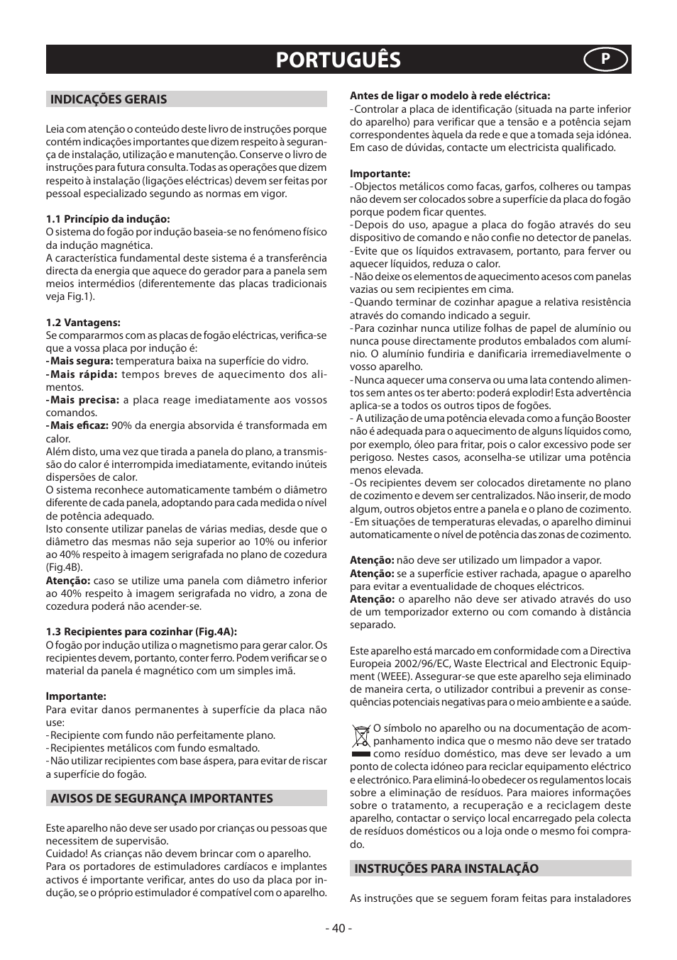 Português | KORTING HI3200B User Manual | Page 40 / 72