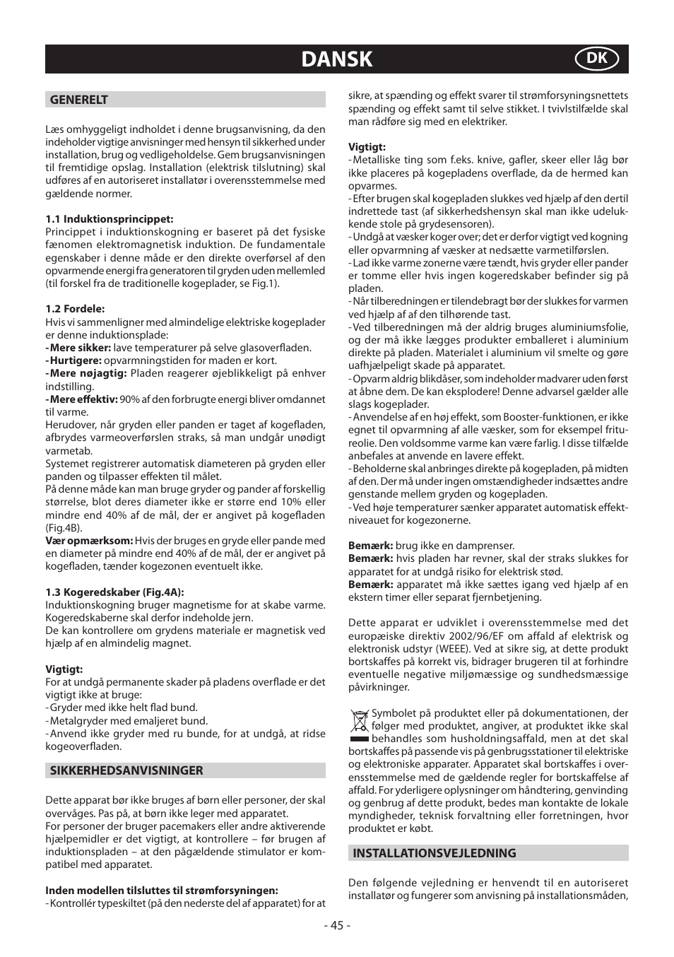 Dansk | KORTING HI3200B User Manual | Page 45 / 72