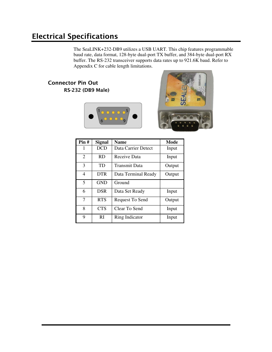 Electrical specifications, Connector pin out, Onnector | Impulse 2105R User Manual | Page 18 / 27
