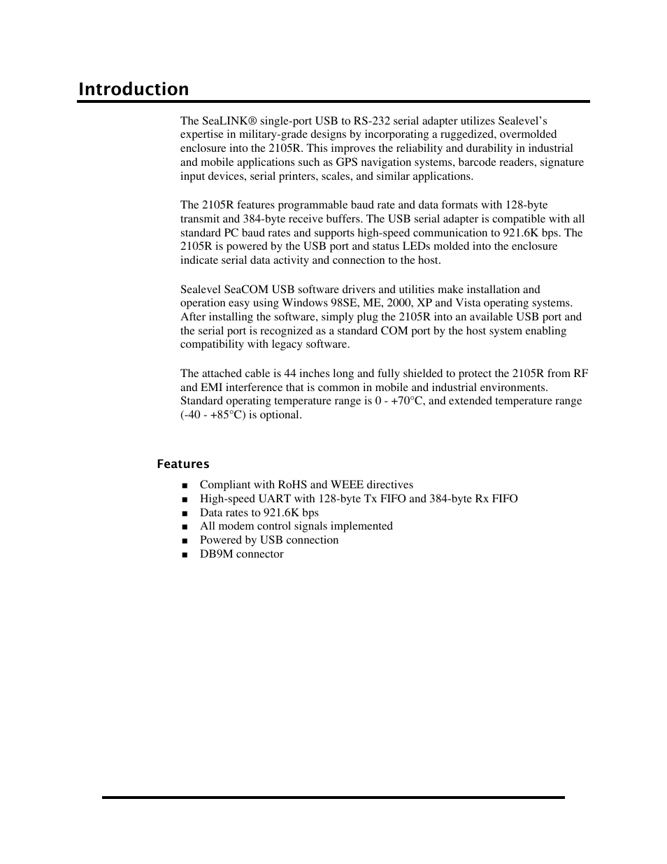 Introduction, Features | Impulse 2105R User Manual | Page 3 / 27