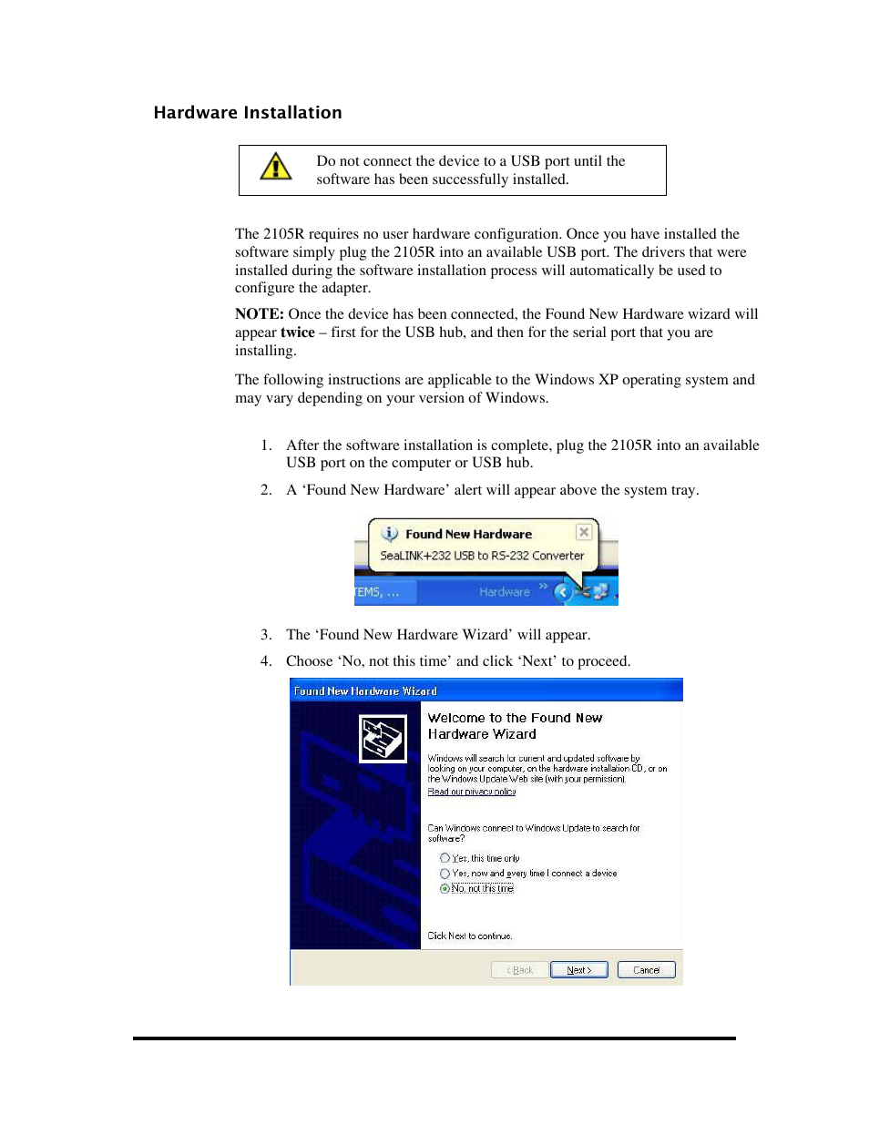 Hardware installation, Ardware, Nstallation | Impulse 2105R User Manual | Page 9 / 27