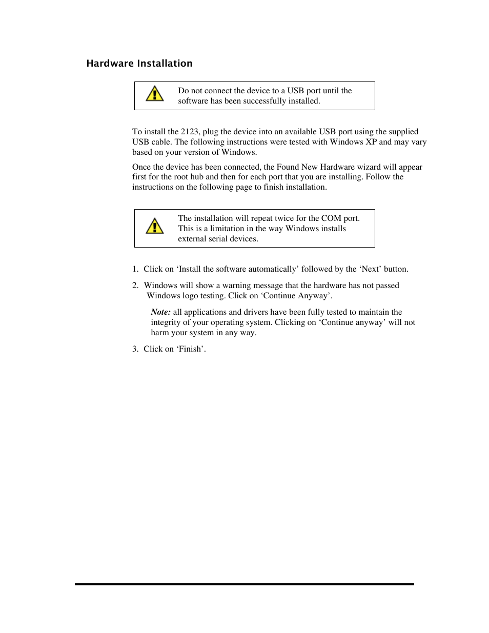 Hardware installation, Ardware, Nstallation | Impulse 2123 User Manual | Page 7 / 25