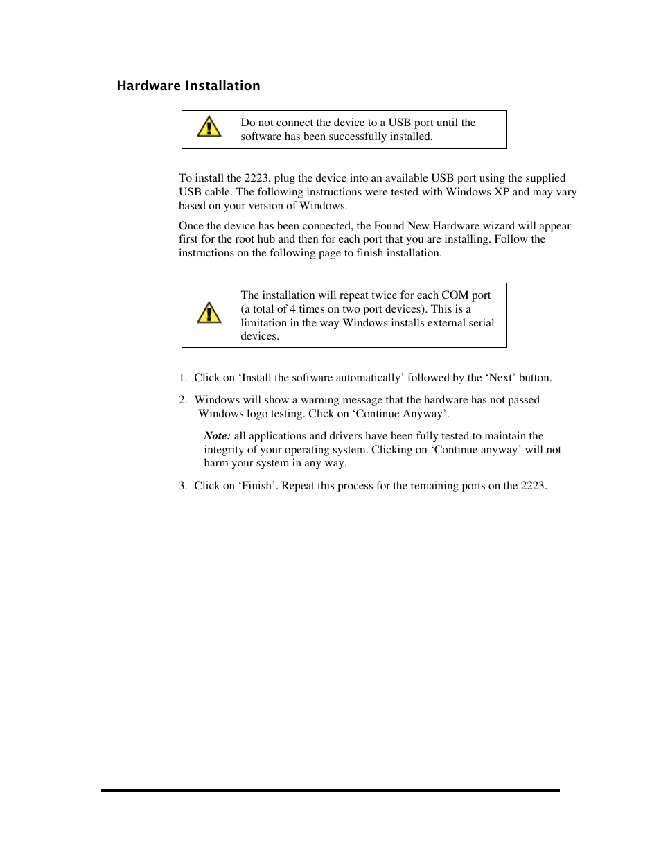Hardware installation, Ardware, Nstallation | Impulse 2223-OEM User Manual | Page 7 / 25