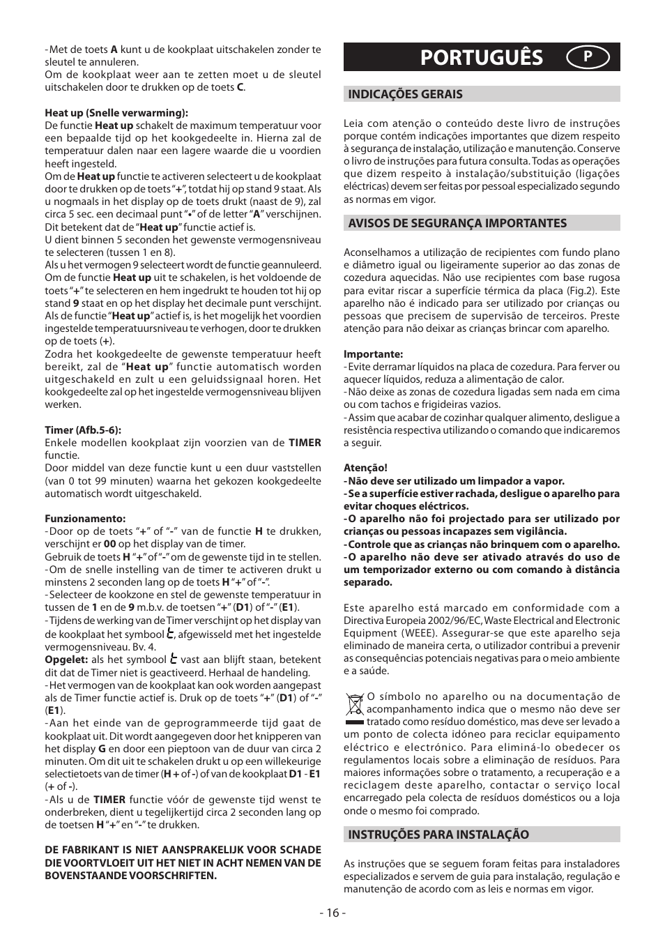 Português | KORTING HK3002B User Manual | Page 16 / 44