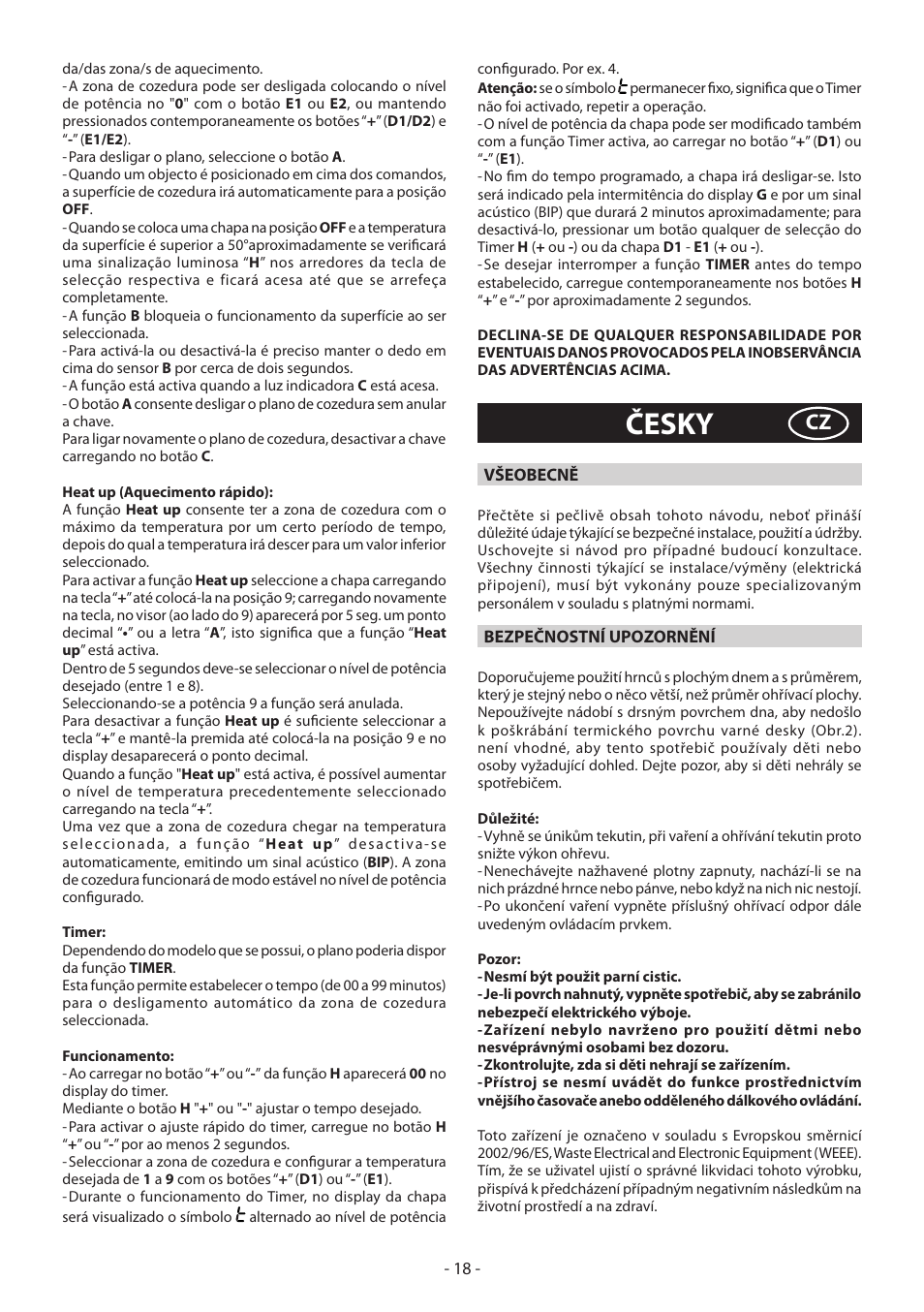 Česky | KORTING HK3002B User Manual | Page 18 / 44