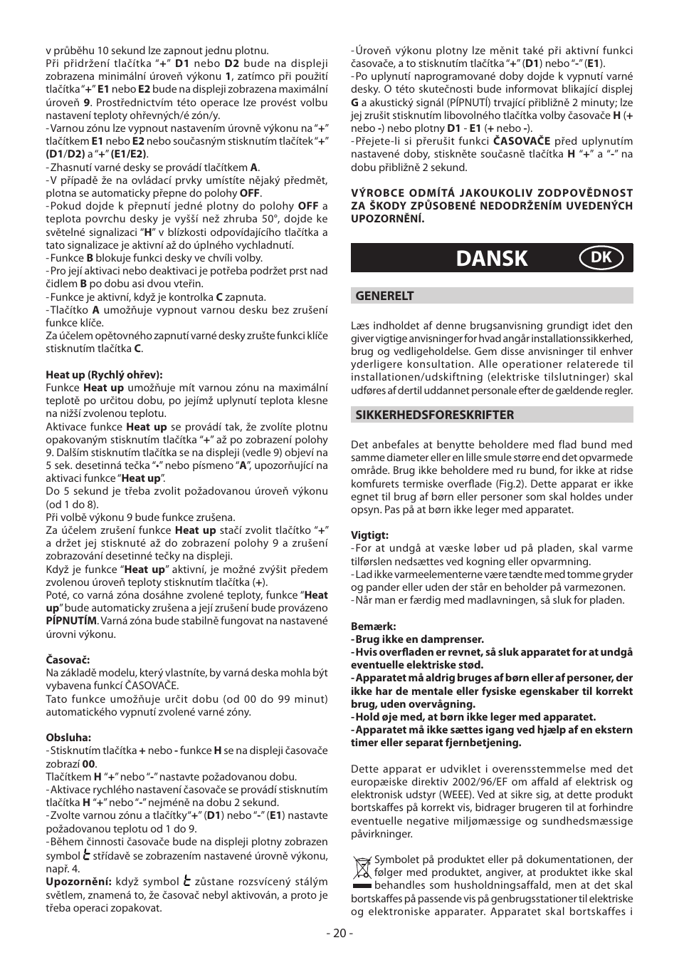 Dansk | KORTING HK3002B User Manual | Page 20 / 44