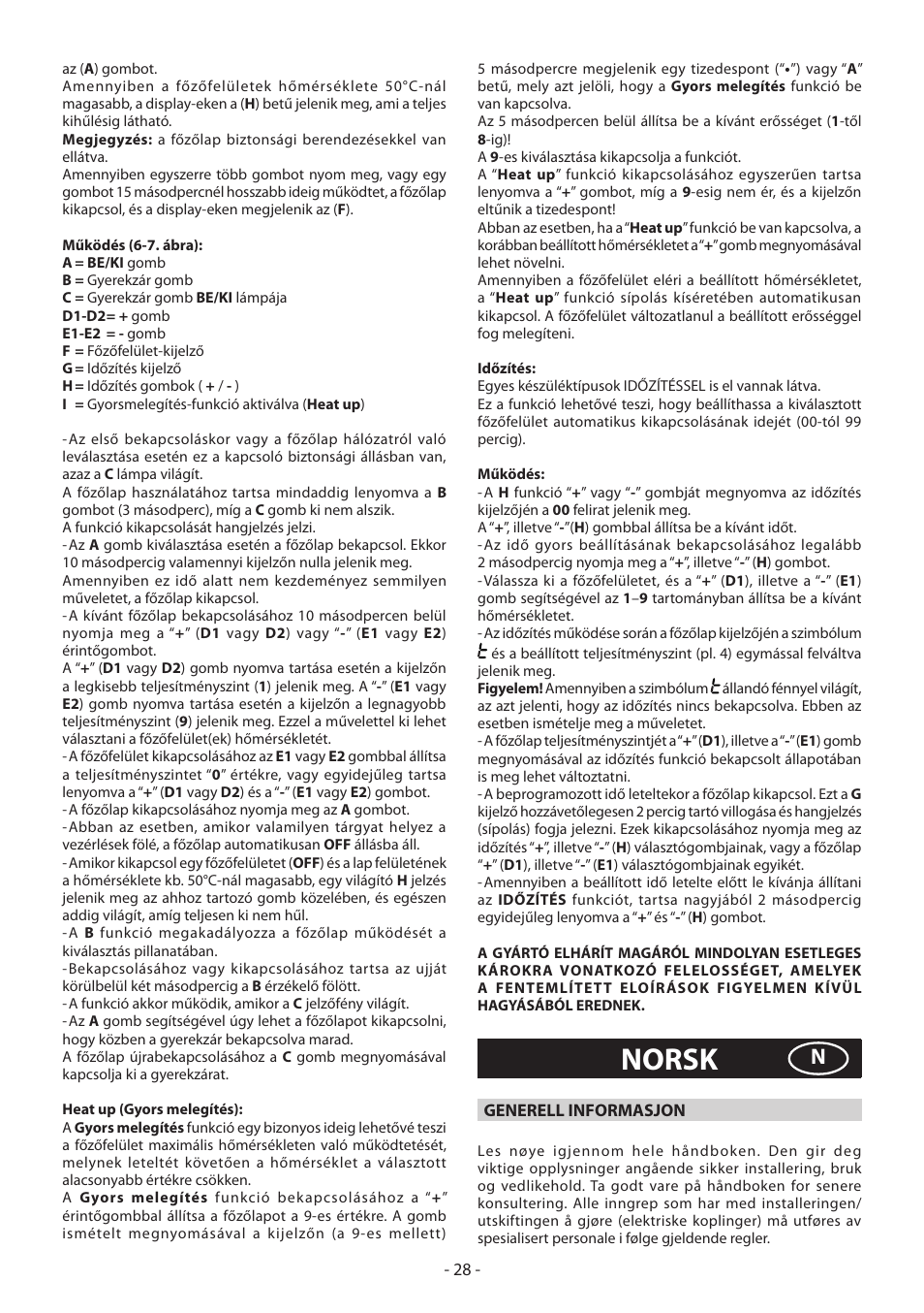 Norsk | KORTING HK3002B User Manual | Page 28 / 44