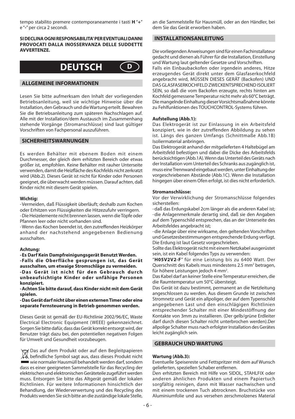 Deutsch | KORTING HK3002B User Manual | Page 6 / 44