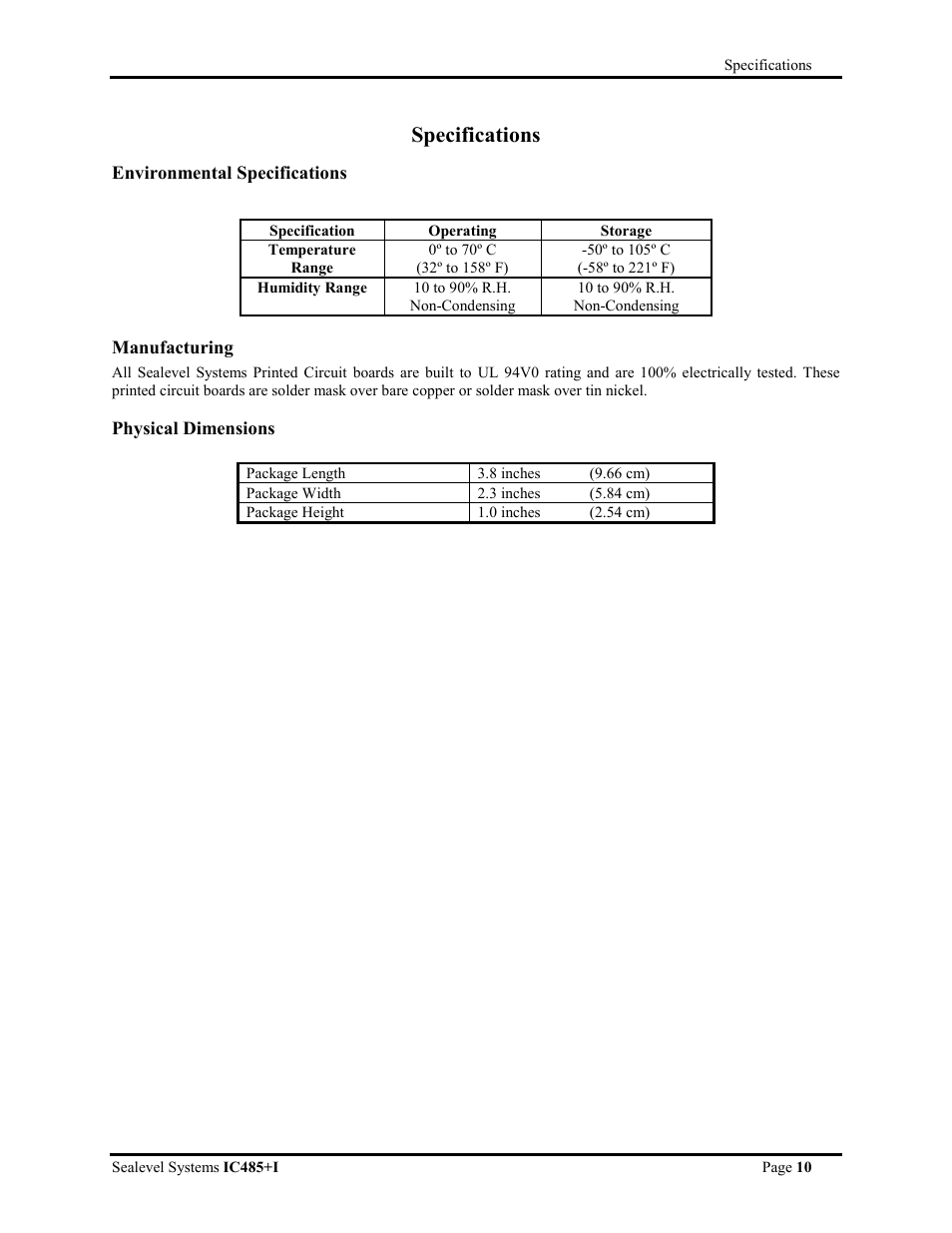 Specifications | Impulse 1103 User Manual | Page 12 / 20