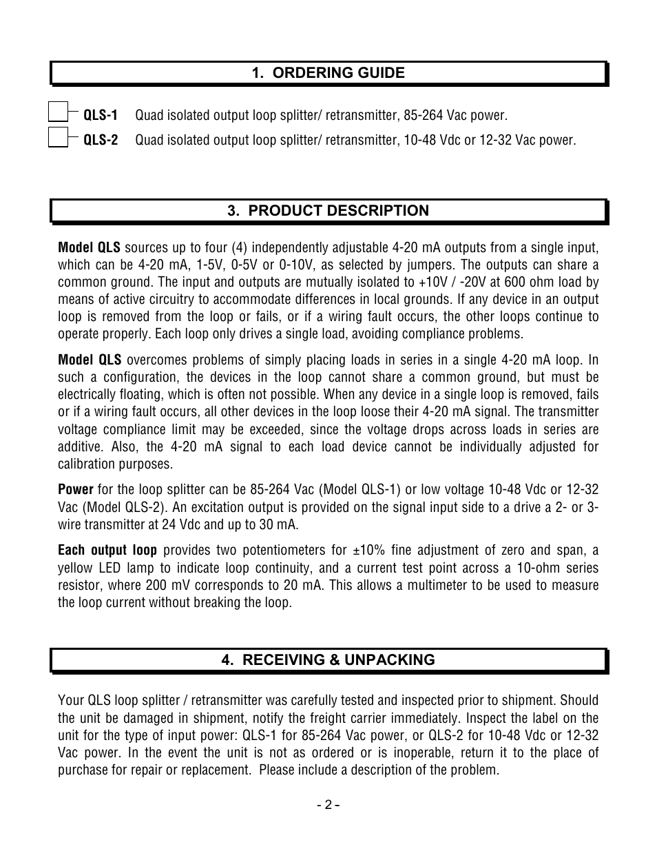 Laurel Electronics QLS Quad Output 4-20 mA Current Loop - Manual User Manual | Page 2 / 8